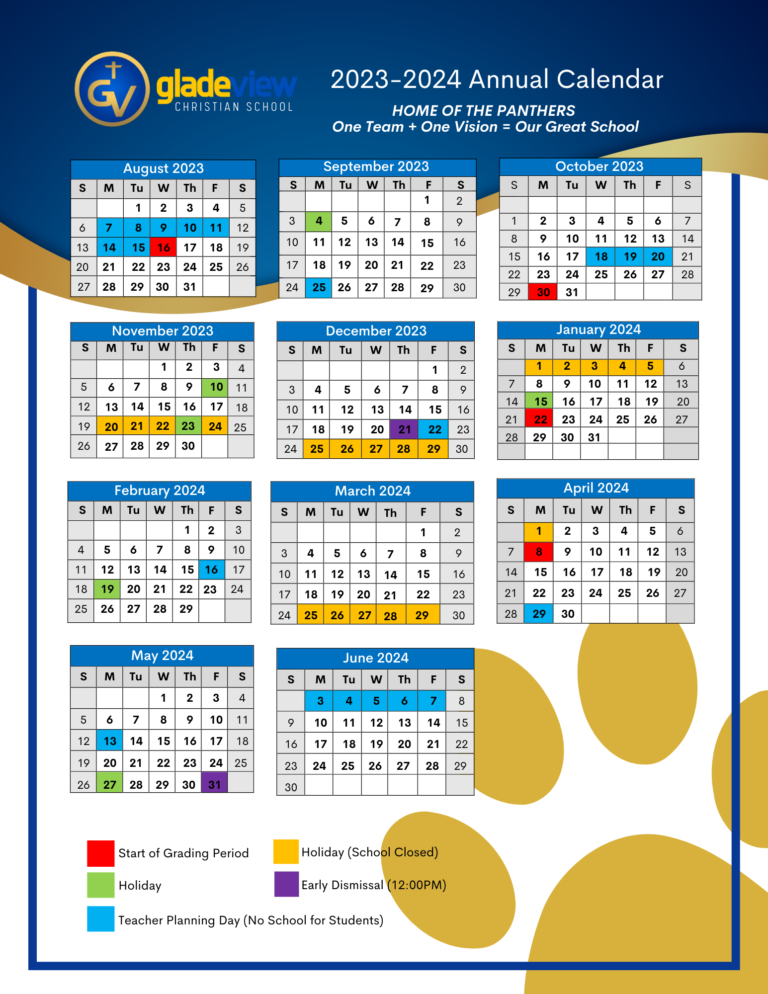 20232024 ANNUAL CALENDAR Gladeview Christian School